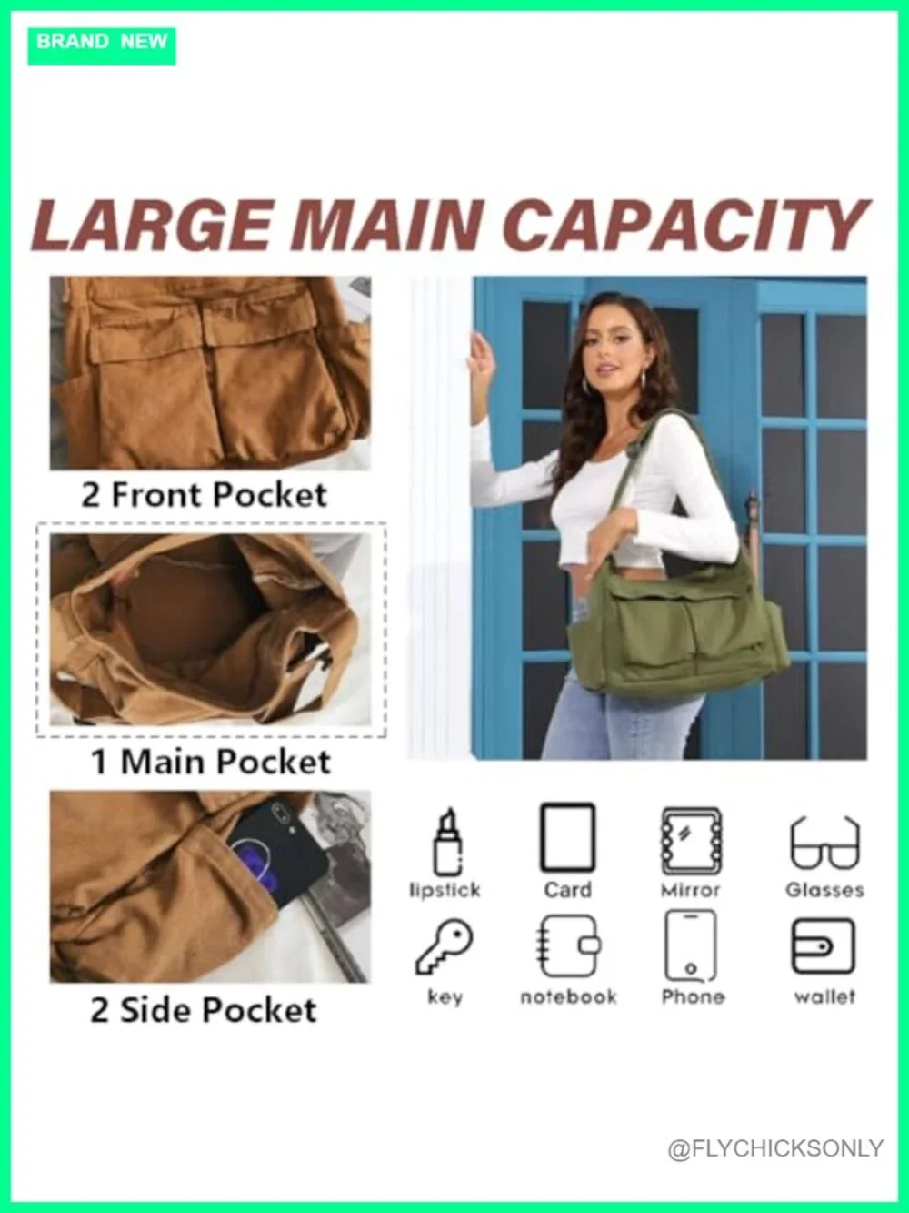 Large Canvas Messenger Bag Crossbody Shoulder Tote with Pockets for Women